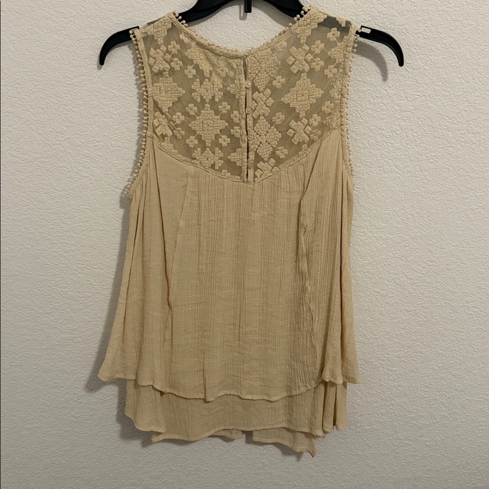 Style & Co EUC Boho Beige Lace Detail Layered Sleeveless Blouse Size 0X - Picture 5 of 6